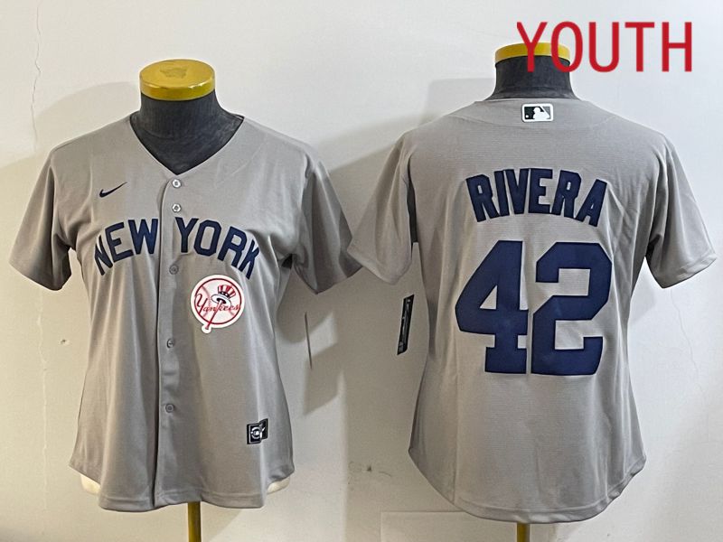 Youth  New York Yankees #42 Rivra grey 2024 Nike MLB jersey 20241121->youth mlb jersey->Youth Jersey